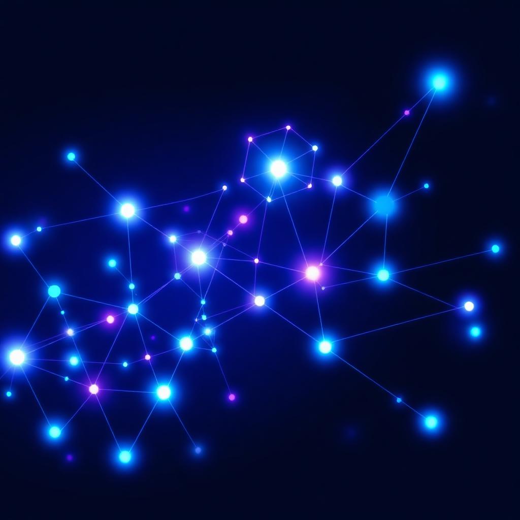 Abstract glowing network of interconnected nodes and data streams representing CRM and enterprise systems orchestration